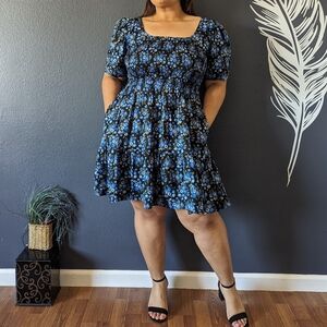 Gap Puff Sleeve Blue Floral Mini Dress